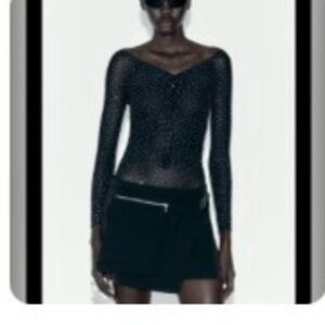 Zara Black Polka Dot Sheer Long-Sleeve Bodysuit